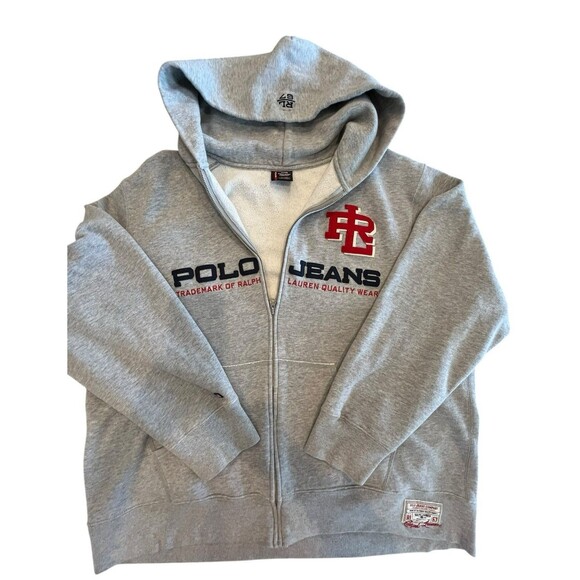 Vintage Ralph Lauren Polo Jeans Sz X Large Embroidered Spellout Hoodie Zip RL67 - Picture 1 of 10